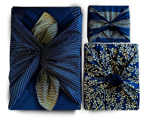 Emballage Réutilisable Furoshiki Pack Famille 3-en-1 Coton : Extraordinaire Bleu Nuit