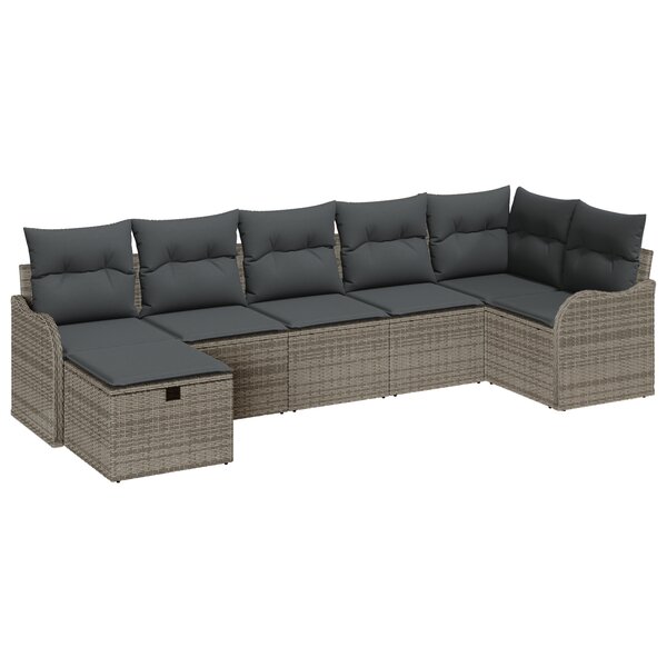 vidaXL Ensemble de canapé de jardin 7 pièces avec coussins Gris en rattan synthétique