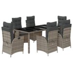 vidaXL Ensemble à manger de jardin et coussins 7 Pièces gris rotin