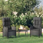 vidaXL Salon de jardin 3 Pièces avec coussins Noir Résine tressée