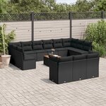 vidaXL Salon de jardin avec coussins 14 Pièces noir résine tressée