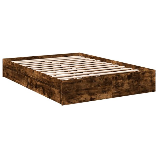 vidaXL Cadre de lit à tiroirs chêne fumé 135x190 cm bois d'ingénierie