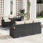 Ensemble de canapé de jardin 6 pièces avec coussins Noir Poly Rotin