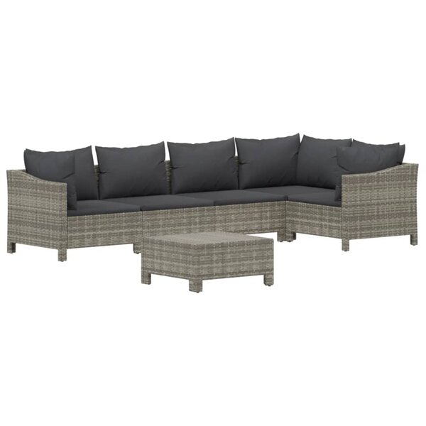 Salon de jardin meuble d'extérieur ensemble de mobilier 6 pièces avec coussins gris résine tressée 02_0016813