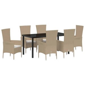 vidaXL Ensemble de salle à manger pour jardin 7 Pièces Beige polyrotin