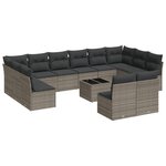 vidaXL Salon de jardin avec coussins 13 Pièces gris résine tressée