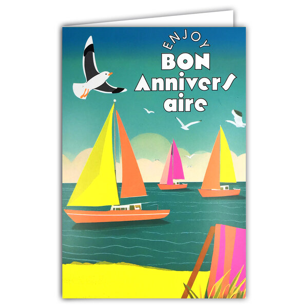Carte FLUO Bon ANNIVERSAIRE Enjoy avec Enveloppe 12x17,5cm Bateaux Voiliers