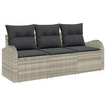 vidaXL Ensemble de canapé de jardin 3 pièces avec coussins gris clair en poly rotin