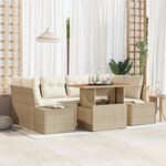 vidaXL Ensemble de salle à manger de jardin 7 pièces avec coussins Beige en poly rattan et acacia