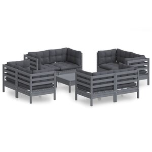 vidaXL Salon de jardin 9 Pièces avec coussins anthracite bois de pin