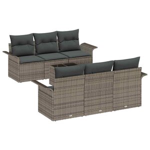 vidaXL Ensemble de canapé de jardin avec coussin 7 Pièces Gris polyrotin