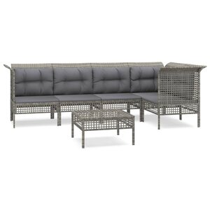 vidaXL Salon de jardin 6 Pièces avec coussins Gris Résine tressée