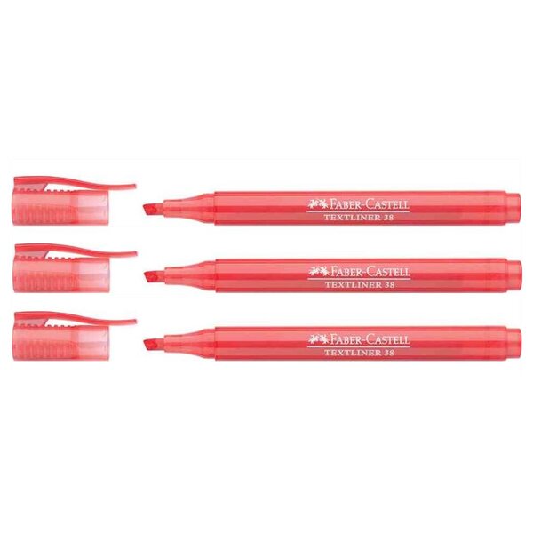 Surligneur TEXTLINER 38 Pointe Biseautée 1 - 4 mm Rouge x 3 FABER-CASTELL