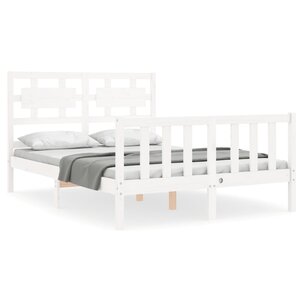vidaXL Cadre de lit avec tête de lit blanc petit double bois massif
