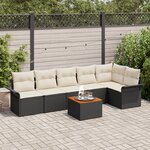 Ensemble de Canapés de Jardin de 7 Pièces avec Coussins Noir Rattan Poly Acacia