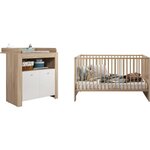 Lit 70 x 140 cm + commode à langer 2 portes - Décor chêne sonoma et blanc mat