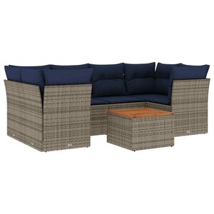 vidaXL Salon de jardin 7 Pièces avec coussins gris résine tressée
