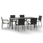 vidaXL Ensemble à manger de jardin coussins 7Pièces Noir Résine tressée