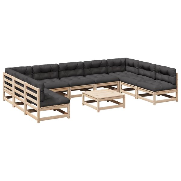 vidaXL Salon de jardin 10 Pièces avec coussins bois de pin massif