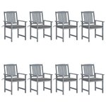 vidaXL Chaises de jardin et coussins lot de 8 Bois acacia solide Gris