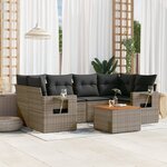vidaXL Salon de jardin avec coussins 7 Pièces gris résine tressée
