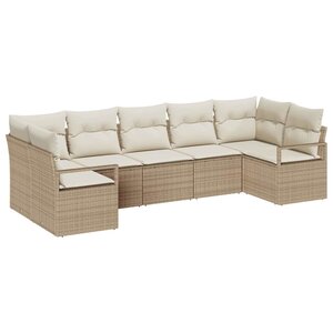 vidaXL Ensemble de canapé de jardin 7 Pièces Beige et blanc polyrotin