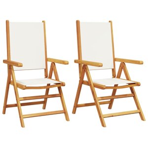 vidaXL Chaises de jardin lot de 2 blanc crème bois acacia massif tissu
