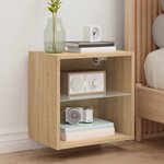 vidaXL Table de chevet murale avec lumières LED chêne sonoma