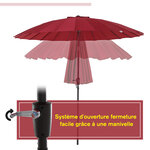 Parasol inclinable rond avec manivelle aluminium fibre de verre polyester diamètre 2 60 m coloris rouge