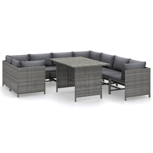 vidaXL Salon de jardin 9 Pièces avec coussins Résine tressée Gris
