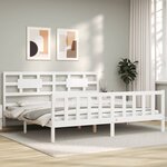 vidaXL Cadre de lit avec tête de lit blanc Super King Size bois massif