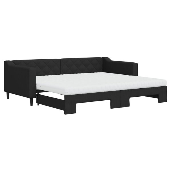 vidaXL Lit de jour avec gigogne et matelas noir 90x200 cm tissu