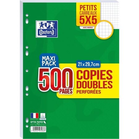 OXFORD Copies doubles perforées 500 pages 5x5 - 90g