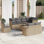 vidaXL Salon de jardin avec coussins 9 Pièces beige résine tressée