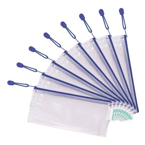 Lot de 8 Pochette à Zip ZIPPER Renforcée Format Chéquier PVC Bleu TARIFOLD