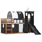 vidaXL Lit superposé avec toboggan et rideaux blanc et noir 90x190 cm