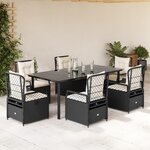 vidaXL Ensemble à manger de jardin coussins 7Pièces Noir Résine tressée