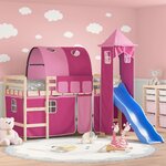 vidaXL Lit mezzanine enfants avec tour rose 80x200cm bois pin massif