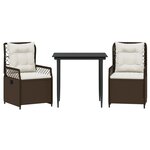 vidaXL Ensemble à manger de jardin 3 Pièces et coussins marron poly rotin