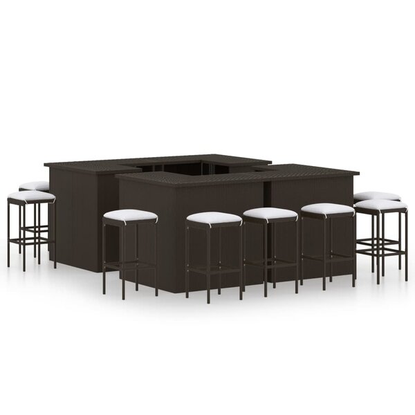 vidaXL Ensemble de bar de jardin 16 Pièces coussins Résine tressée Marron