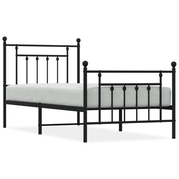 vidaXL Cadre de lit métal avec tête de lit/pied de lit noir 90x200 cm