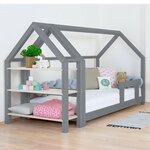 Lit cabane avec étagère 90 x 190 gris et naturel
