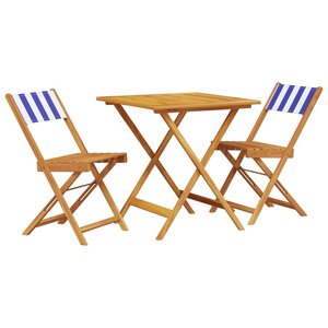 vidaXL Ensemble de bistro 3 Pièces bleu et blanc tissu et bois massif