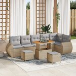 vidaXL Ensemble de Canapés de Jardin 9 Pièces avec Coussins Beige Poly Rattan Acacia