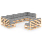 vidaXL Salon de jardin 9 Pièces avec coussins Bois de pin massif