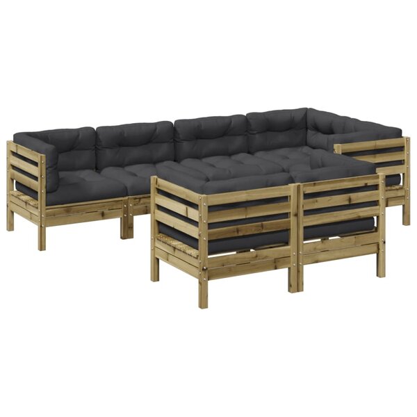 vidaXL Salon de jardin 7 Pièces avec coussins bois de pin imprégné