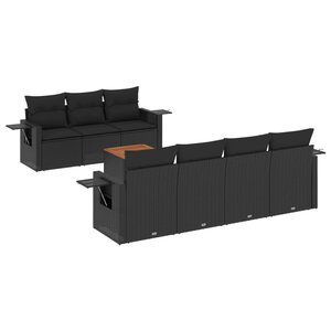 vidaXL Salon de jardin 8 Pièces avec coussins noir résine tressée