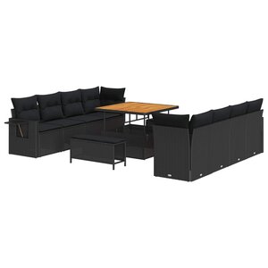 vidaXL Ensemble de canapé de jardin avec coussin 11 Pièces Noir polyrotin