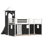 vidaXL Lit superposé avec toboggan et rideaux blanc et noir 90x200 cm