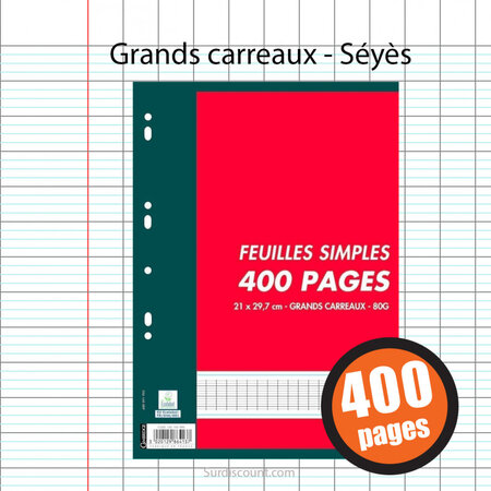400 feuillets mobiles 400 pages a4 grands carreaux seyes 80g oxford